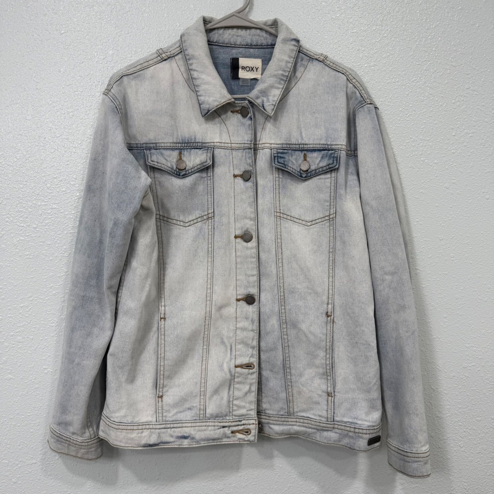 Roxy Womens Light Wash Denim Jacket Cotton Button Front Blue Size Medium